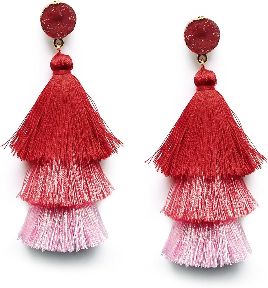 Me&Hz Colorful Layered Tassel Earrings Bohemian Statement Tiered Tassel Big Dangle Drop Earrings ... | Amazon (US)