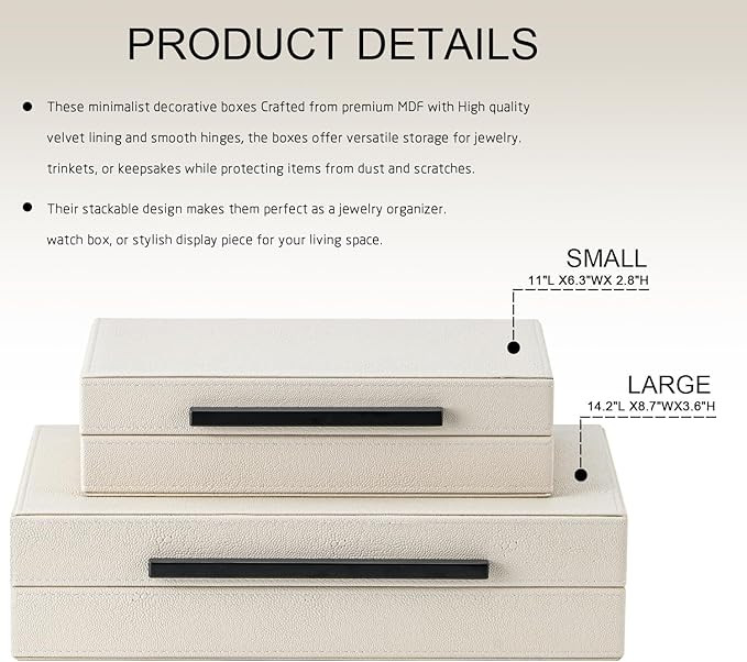 Set of 2 Beige Shagreen Decorative Storage Boxes with Black Metal Handles – Faux Leather Jewelr... | Amazon (US)