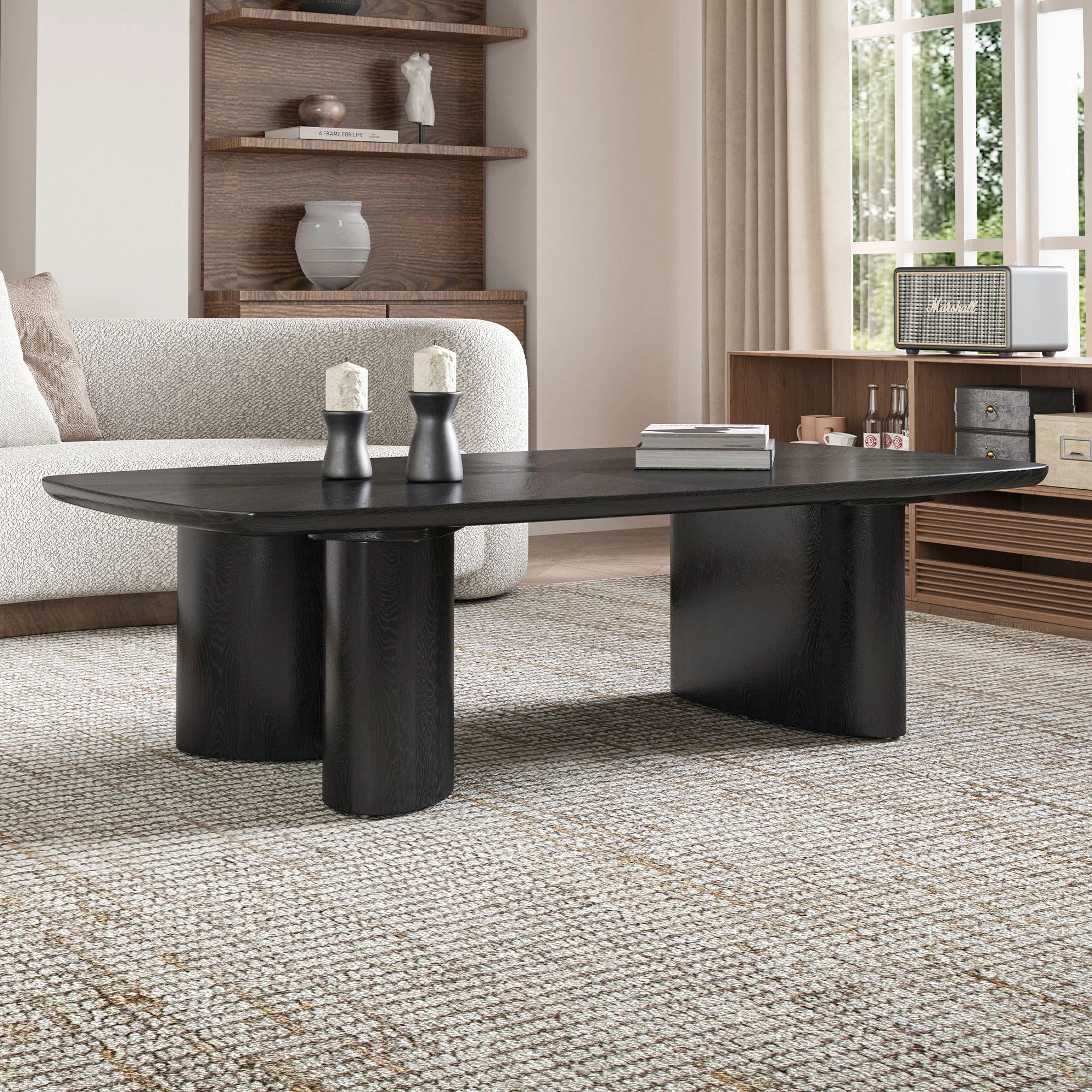 Wylde 51.2” Modern Wood Coffee Table With Three Oval Column Support | Wayfair North America