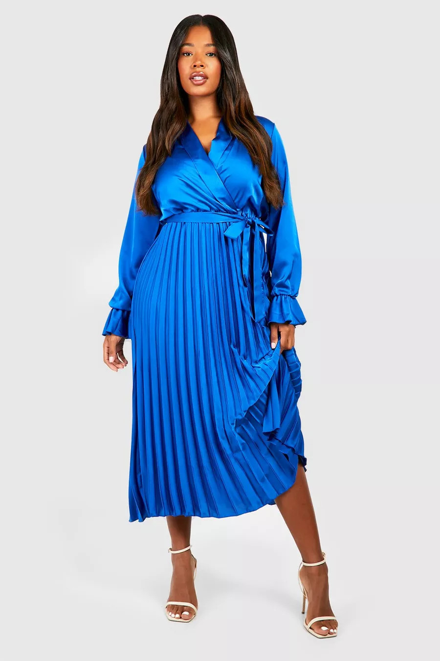 Plus Satin Pleated Midi Dress | boohoo (US & Canada)