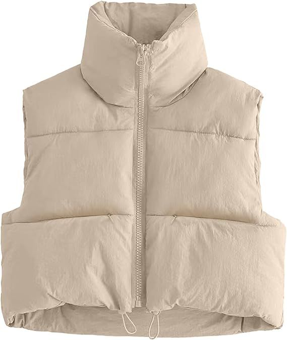 MaLinfandor Women's Cropped Puffer Vest Winter Stand Collar Sleeveless Lightweight Warm Puffer Zi... | Amazon (US)