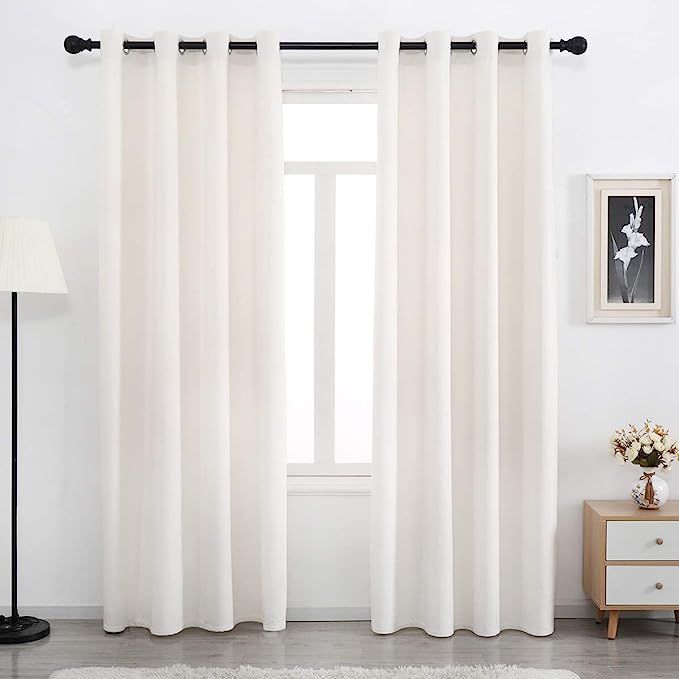 SPXTEX Cream White Velvet Curtains 84 inches Long Soft Velvet Curtains Grommet Velvet Thermal Ins... | Amazon (US)
