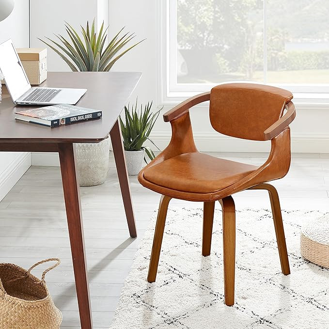 Art Leon Desk Chair No Wheels, Mid Century Modern Swivel Accent Chair, Faux Leather Home Office D... | Amazon (US)