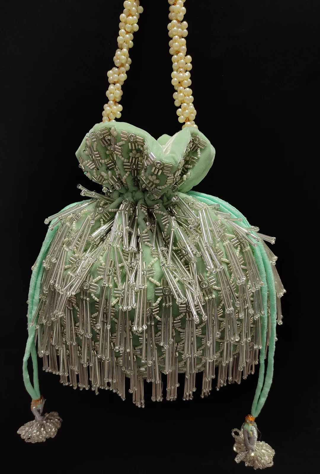 Embroidered Beaded Velvet Potli Bag - Pistachio Green Evening Handbag - Etsy | Etsy (US)