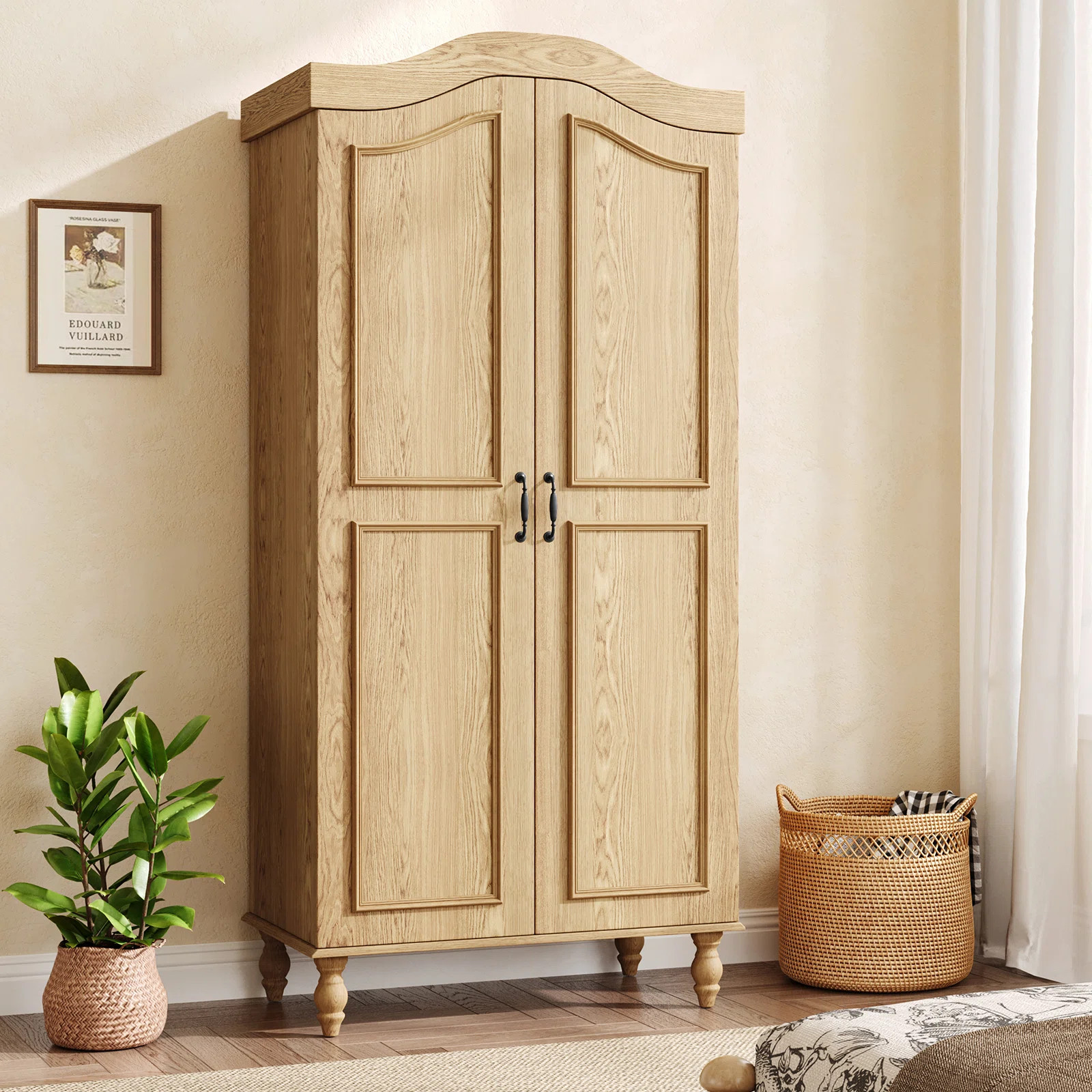 71”H Farmhouse Armoire Cabinet, 2-Door Armoire Wardrobe Closet with Hanging Rod & Shelf for Bed... | Wayfair North America