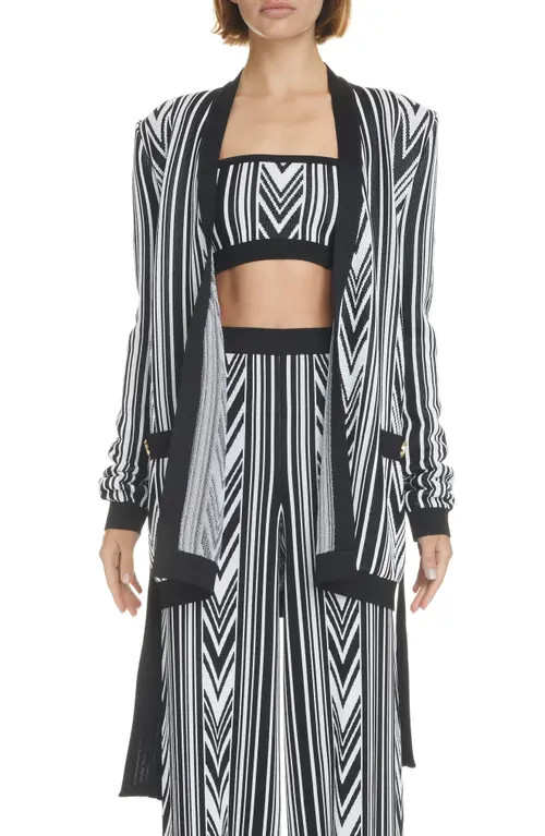 Balmain Chevron Stripe Wrap Cardigan in Eab Noir/Blanc at Nordstrom, Size 6 Us | Nordstrom
