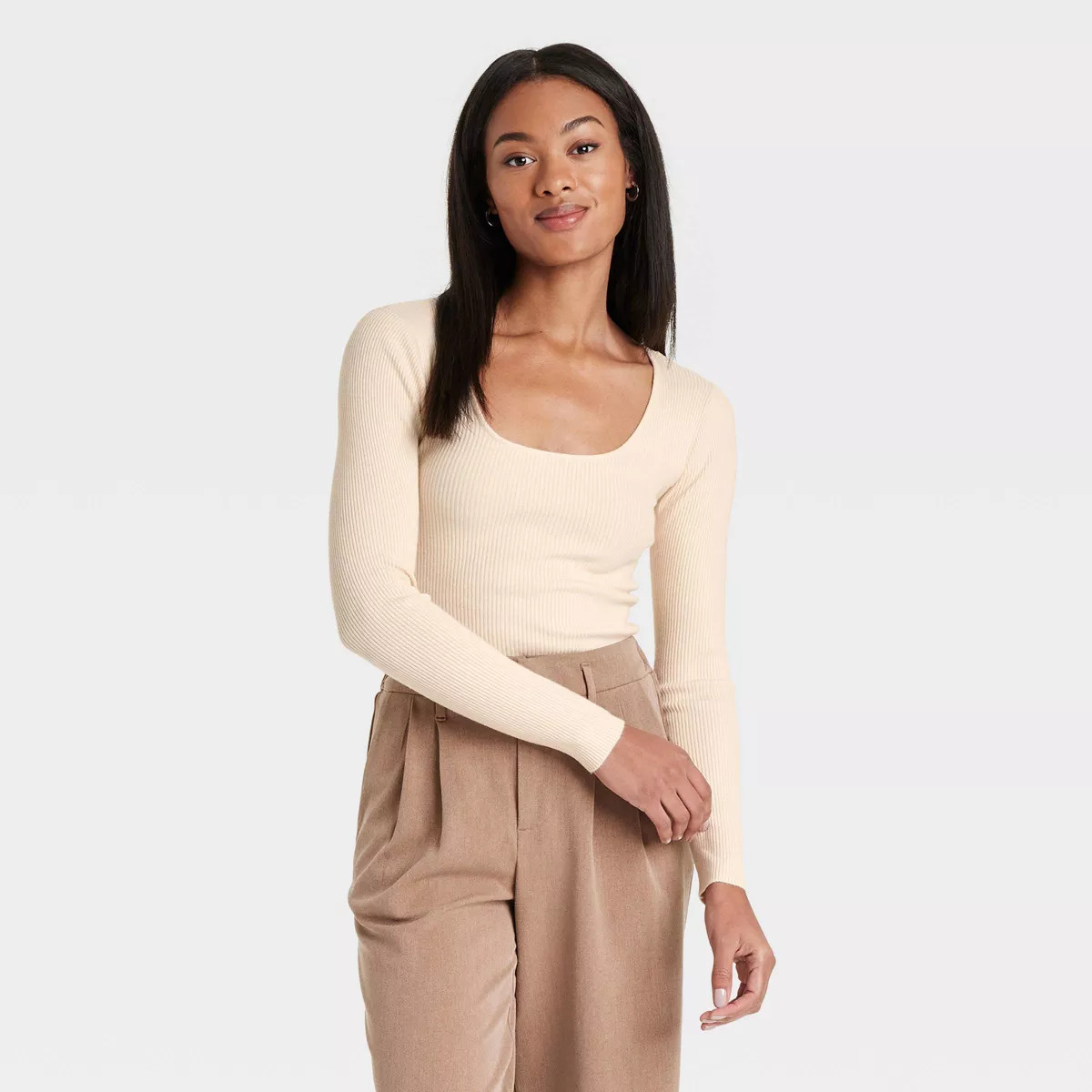 Women's Square Neck Pullover Sweater - A New Day™ Cream M | Target