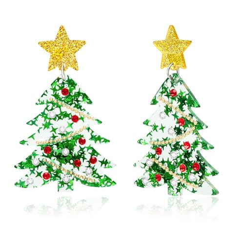 Christmas Tree Earrings Acrylic Christmas Earrings for Women Xmas Drop Dangle Earring Christmas Jewelry Gift (Green) | Amazon (US)