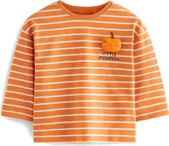 Kids' Pumpkin Appliqué Stripe Cotton Graphic T-Shirt | Nordstrom