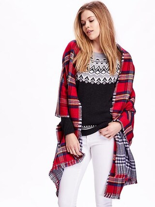 Old Navy Double Weave Flannel Scarf Size One Size - Red multi plaid | Old Navy US