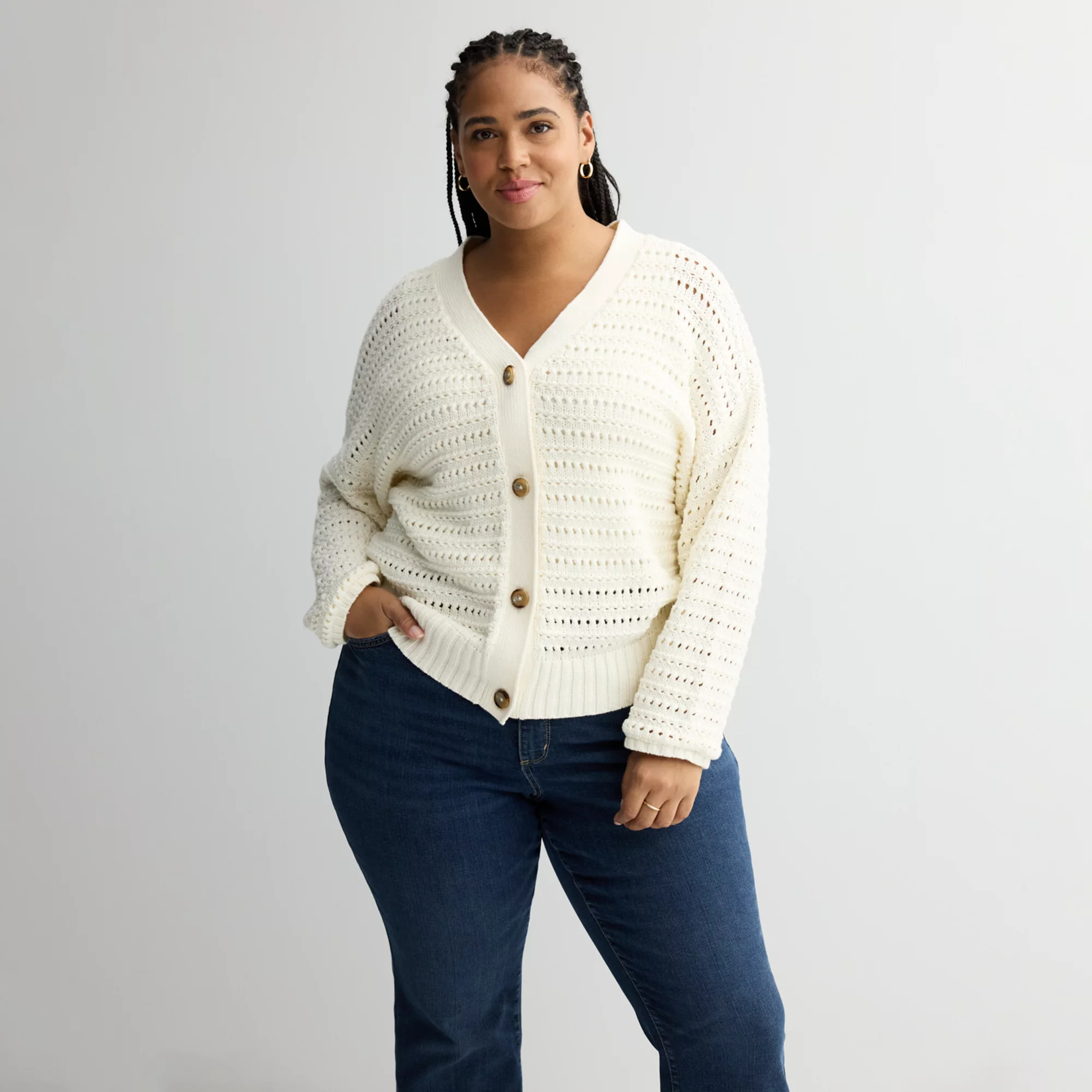 Plus Size Sonoma Goods For Life® Open Stitch Knit Cardigan | Kohl's