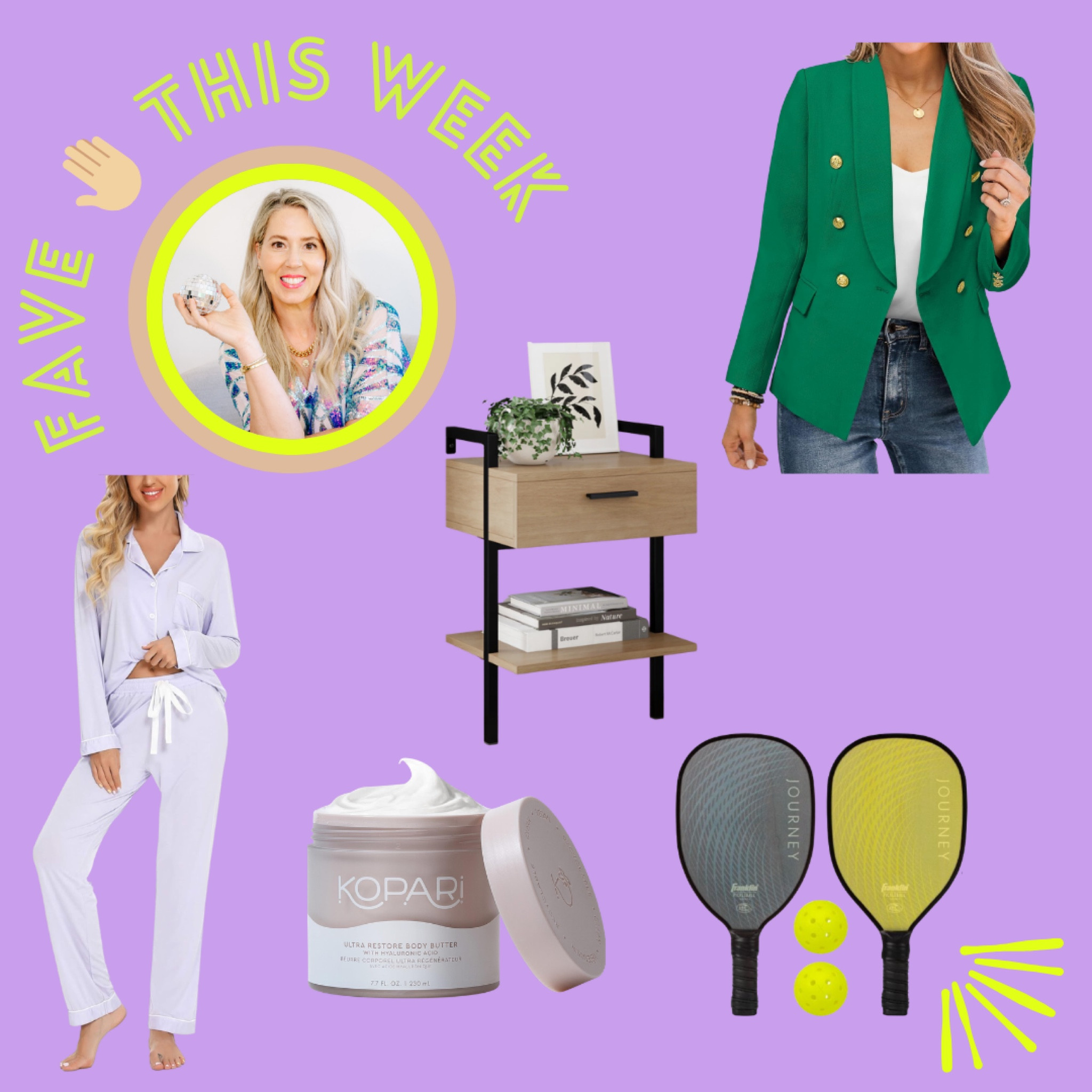 fave five this week

cozy pjs
the. best. lotion. *my husband even stole it from me! ordered him his own 😉
small space bedside table
green is the color of the year - cute blazer 💚
pickleball set we’ve been usingg

#LTKfitness #LTKSeasonal #LTKstyletip