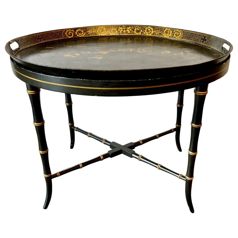 English Chinoiserie Tole Tray Table | 1stDibs