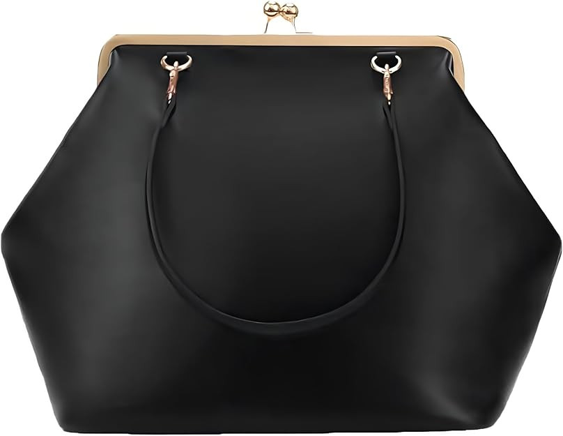 Kiss Lock Frame Handbag, PU Leather Shoulder Tote Bag Messenger Hobo Clutch Purse for Women Forma... | Amazon (US)