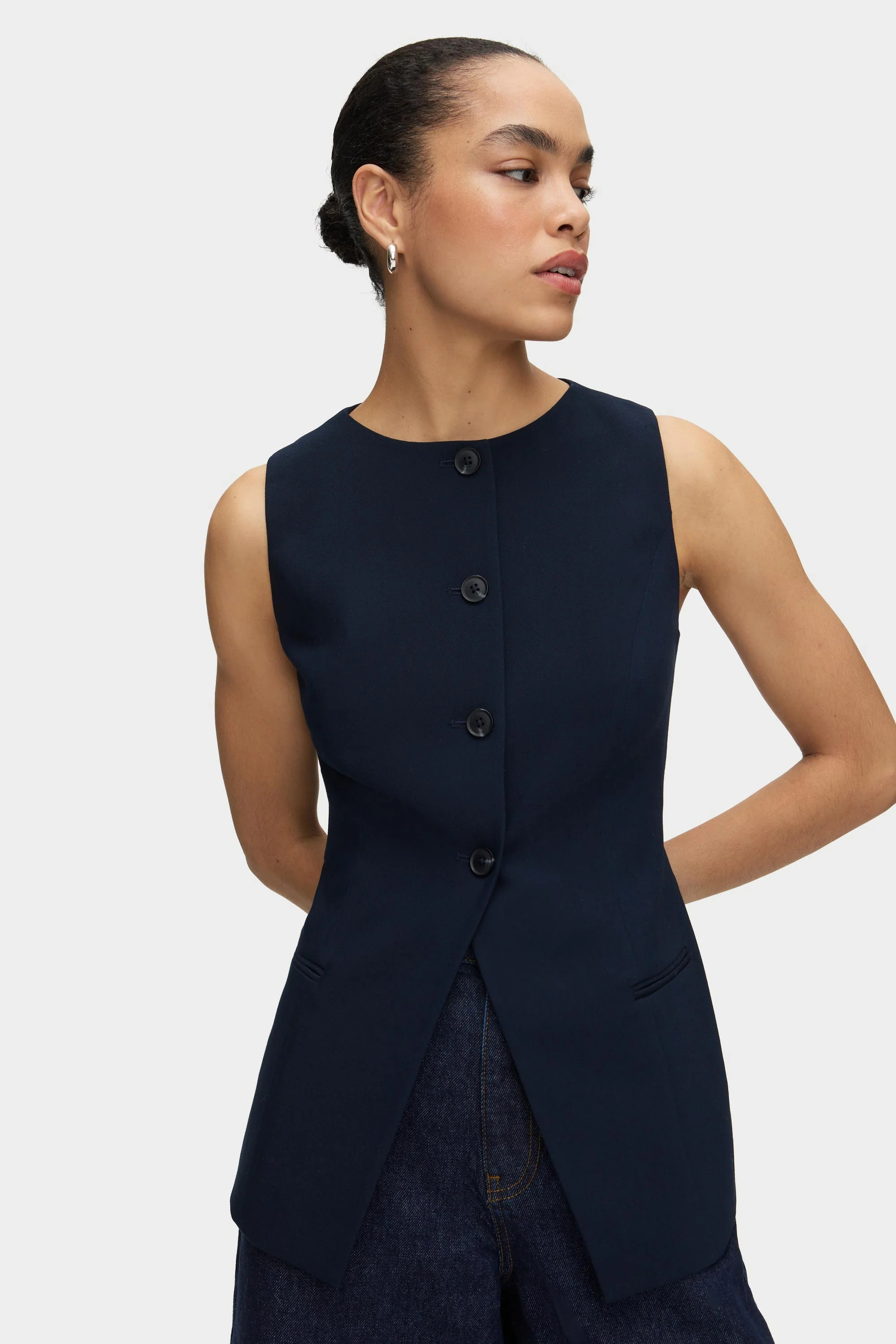 ALIGNE Long Waistcoat - Navy | Leo | Aligne UK