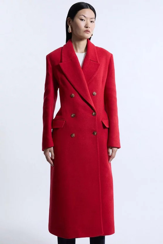 Italian Manteco Wool Blend Double Breasted Tailored Midaxi Coat | Karen Millen US