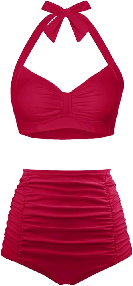 Holipick Women High Waisted Bikini Set Two Piece Swimsuit Tummy Control Bathing Suit Vintage Halt... | Amazon (US)