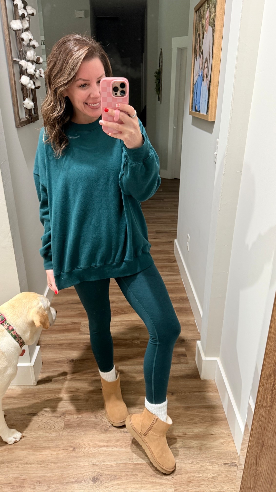 Comfiest matching set on sale from Old Navy! I may prefer these leggings over my CRZ yoga and Aerie ones 😳🫣 
Sweatshirt: medium 
Leggings: medium 

#LTKSaleAlert #LTKmomlife #LTKootd