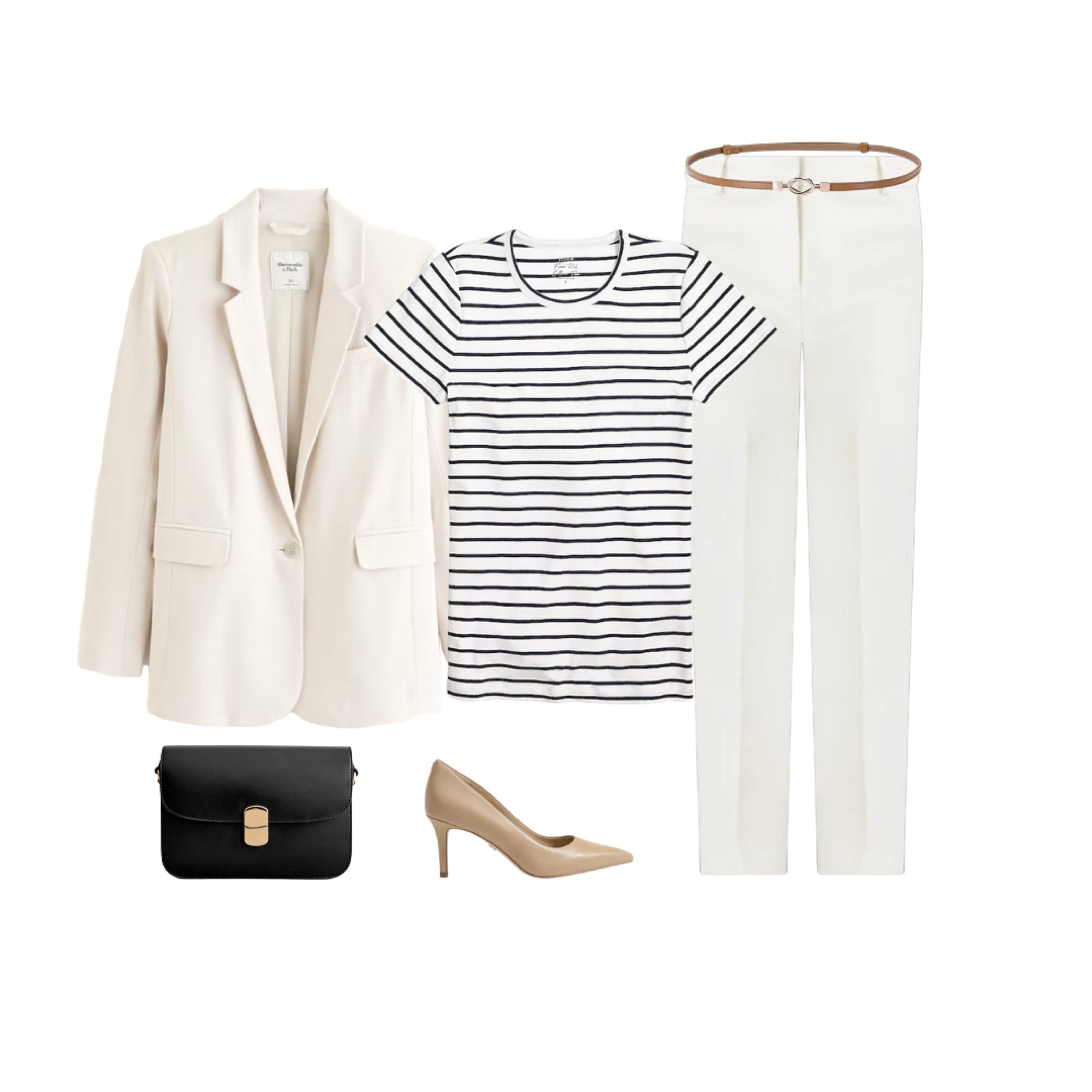 Workwear Mini Capsule Wardrobe: 10 pieces, 8 outfits ✔️ These are included in Simplified Style: Business Professional Workwear, a year-round wardrobe.  You can use this as a foundation wardrobe, a minimalist capsule wardrobe or expand it with your favorite accent colors. 🙌 Get your guide with shopping links and 600+ outfit ideas at https://classyyettrendystore.com

white pants, ivory blazer, striped tee, heels, pumps

#LTKWorkwear