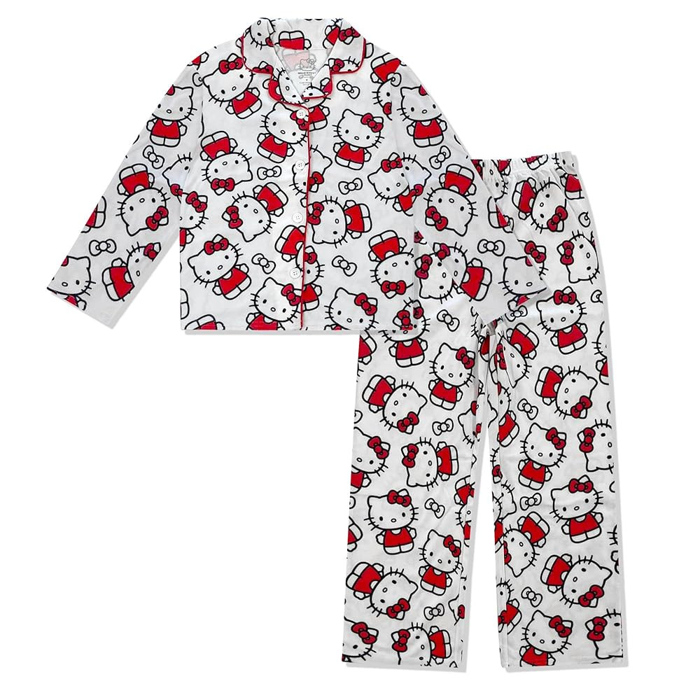 Hello Kitty Girls Pajama Set - 2 Piece Cozy Girls Pjs Button Down Long Sleeve & Pants For Kids - ... | Amazon (US)