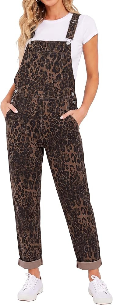 luvamia Leopard Denim Overalls Straight Leg Cheetah Jean Jumpsuit for Women | Amazon (US)