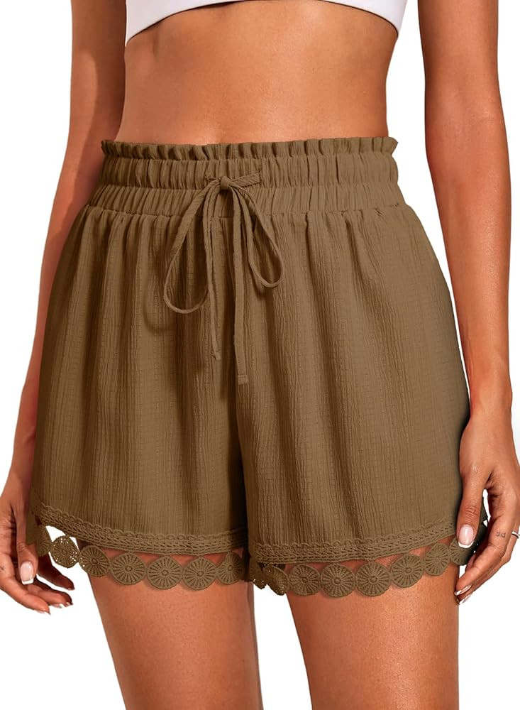 Dokotoo Womens Shorts Summer Casual Loose Elastic Waist Drawstring Lace Boho Beach Cover Up Short... | Amazon (US)