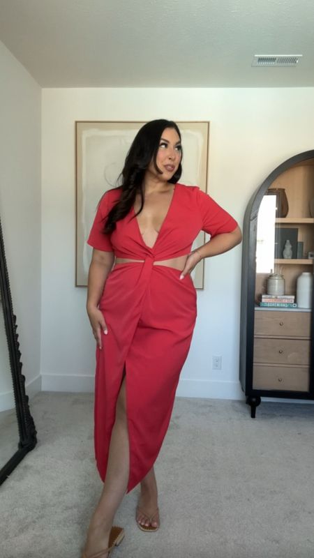 Midsize curvy Abercrombie spring dress. This red, cut out maxi dress with sleeves would be perfect for a summer vacation outfit. Wearing a size large! 

#LTKtravel #LTKmidsize #LTKSeasonal