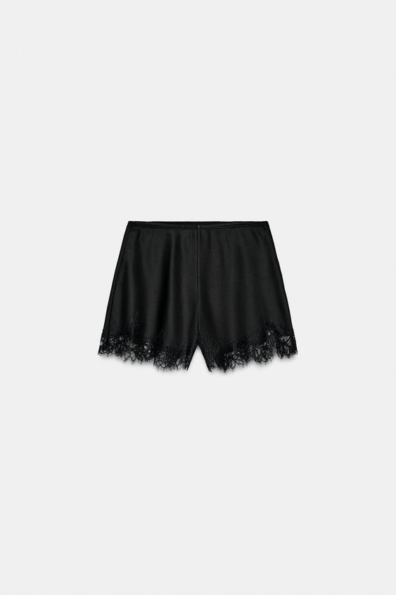 ZW COLLECTION CONTRAST LACE SATIN SHORTS | Zara AU