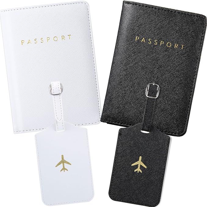 2 Pieces Passport Covers and 2 Pieces Luggage Tags, Passport Holder Travel Suitcase Tag | Amazon (US)