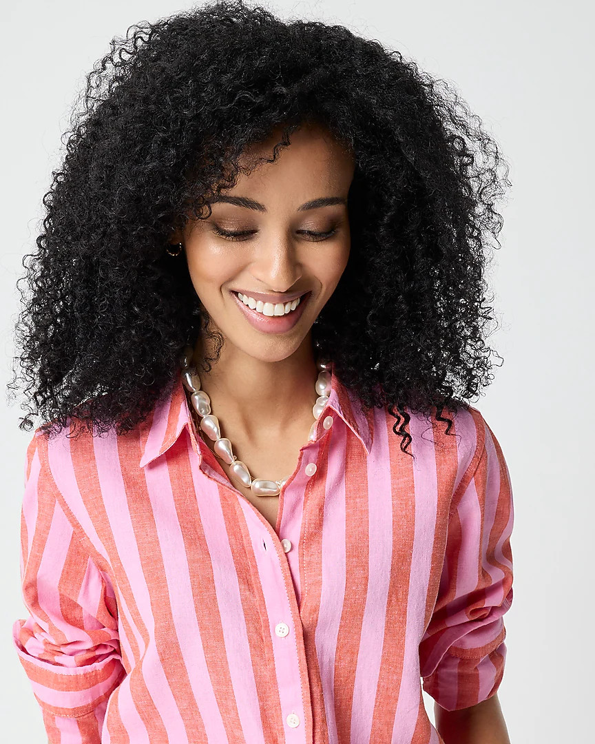 Striped linen-blend button-up shirt | J.Crew Factory