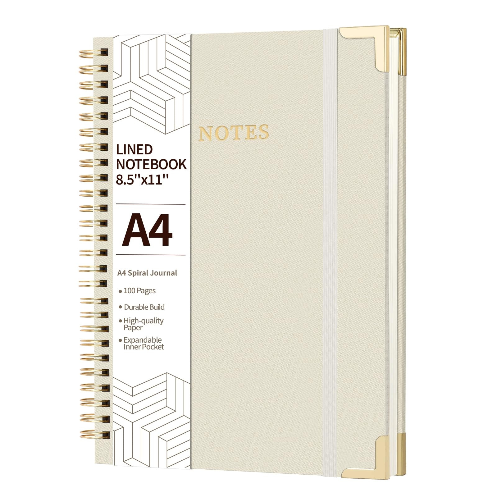 A4 Large Spiral Notebook Journal, (8.5×11'') 100 Pages Linen Hardcover College Ruled Journaling ... | Amazon (US)