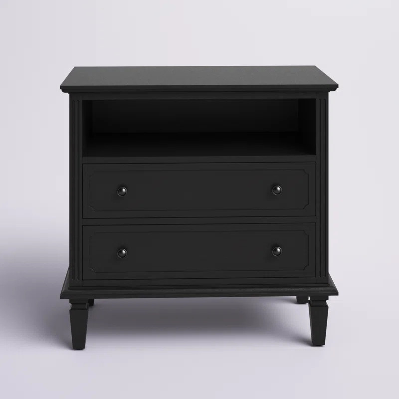 Amberlyn 27.2'' H Traditional2-Drawer Nightstand with Built-In Outlets and Solid Wood Legs and Op... | Wayfair North America