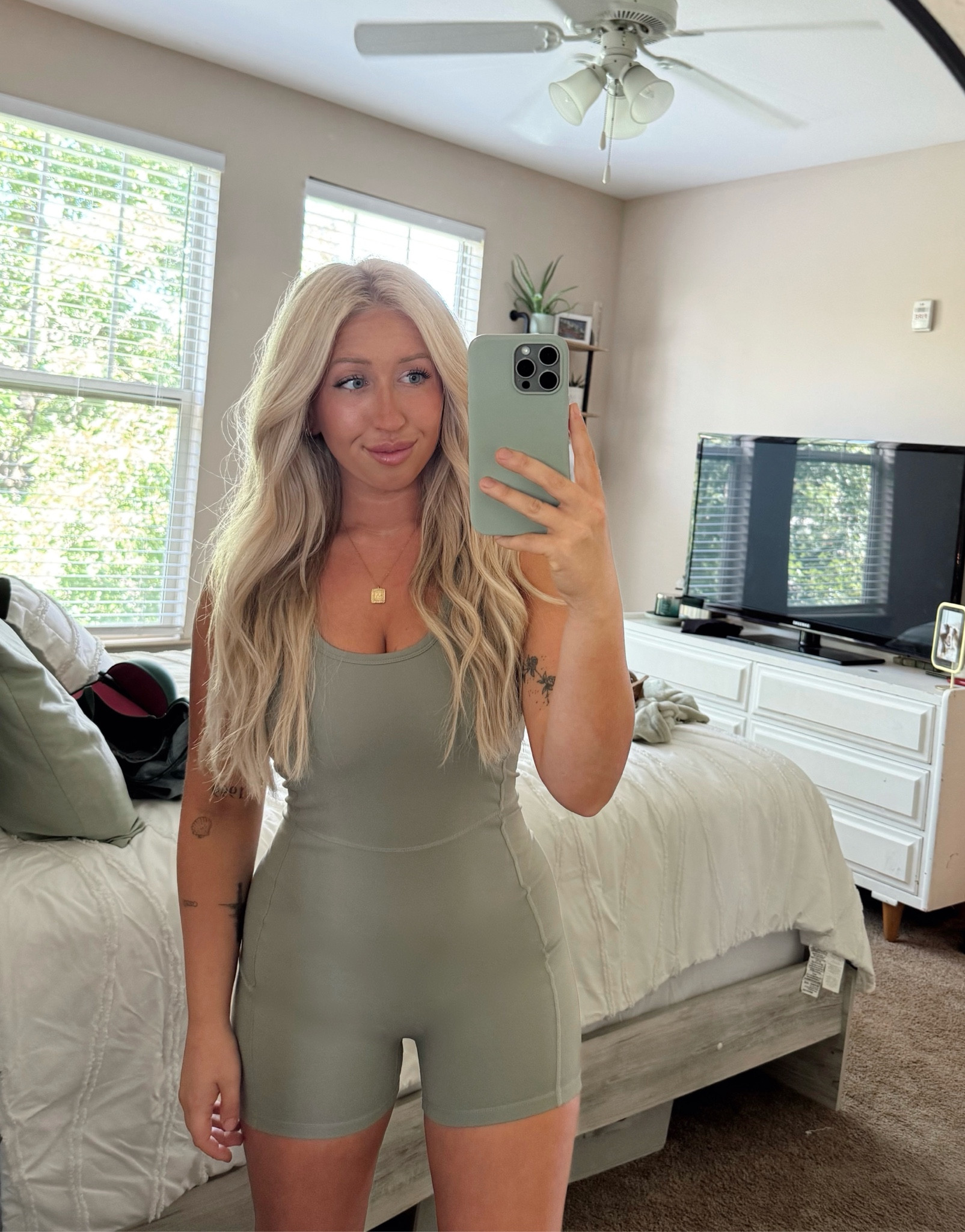 Pacsun PAC 1980 collection Olive Onesie🫒 perfect for the short girls and so cute and comfortable! Wearing a size Medium 

#LTKActive #LTKFitness #LTKSaleAlert