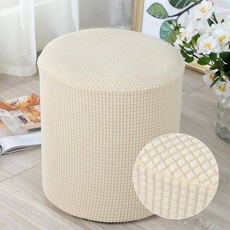 Modern Round Ottoman Slipcover Waffle Textured Jacquard Solid Velvet Footstool Footrest Protector Co | Walmart (US)