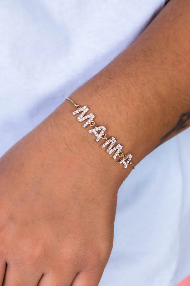 Mother Knows Best Gold Rhinestone Embellished MAMA Bracelet | Pink Lily