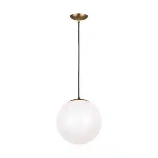 Leo Hanging Globe 14 in. 1-Light Satin Brass Pendant with Smooth White Glass Shade | The Home Depot