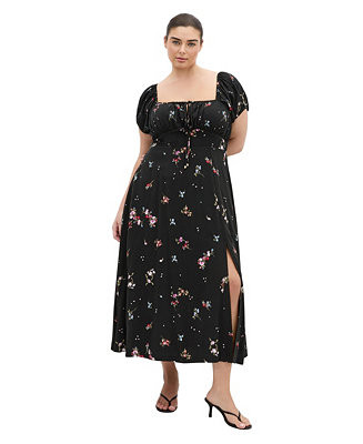 Plus Size Abbie Floral-Print Sweetheart Neckline Midi Dress | Macy's