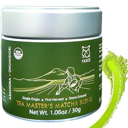FKRO Organic Tea Master's Ceremonial Grade Japanese Matcha Green Tea Powder. 1st Harvest, Single Origin, Sugar-free. Flown in Fresh from Japan Every Month (30g/1.06oz) Tin | Amazon (US)