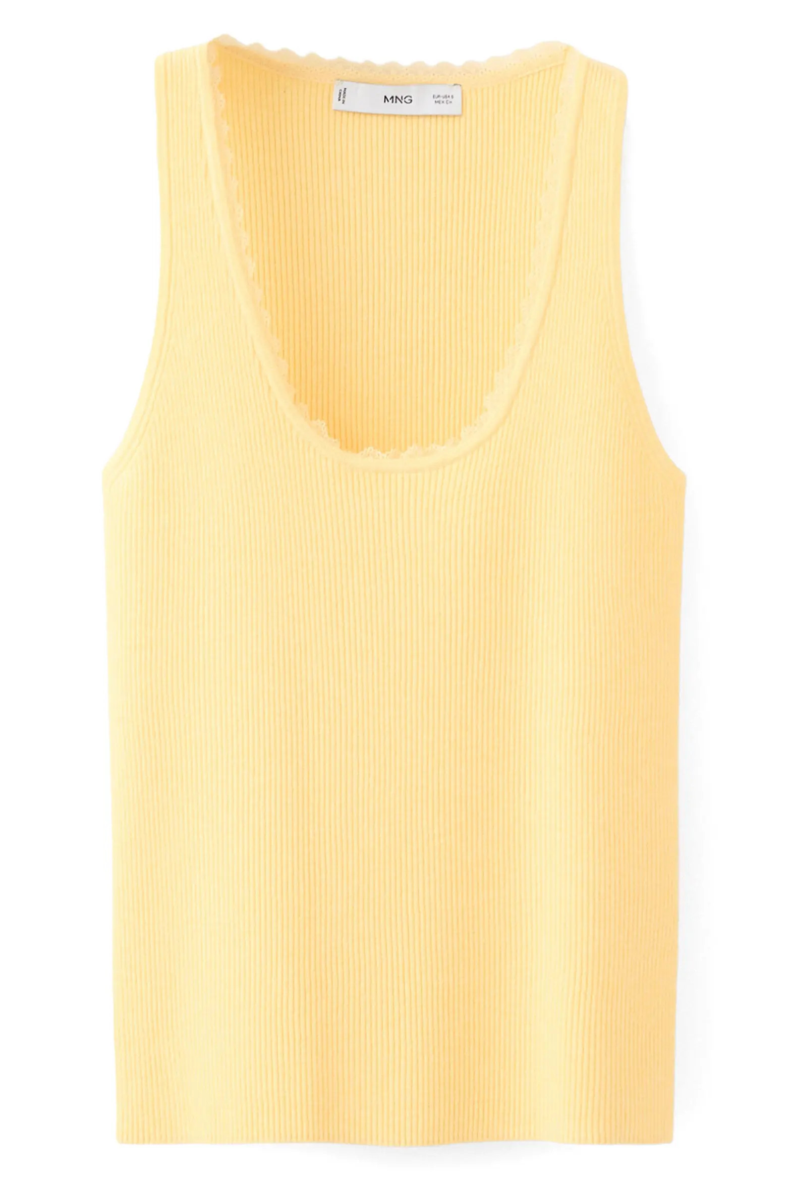 MANGO Rib Knit Lace Trim Scoop Neck Tank (Women) | Nordstrom | Nordstrom