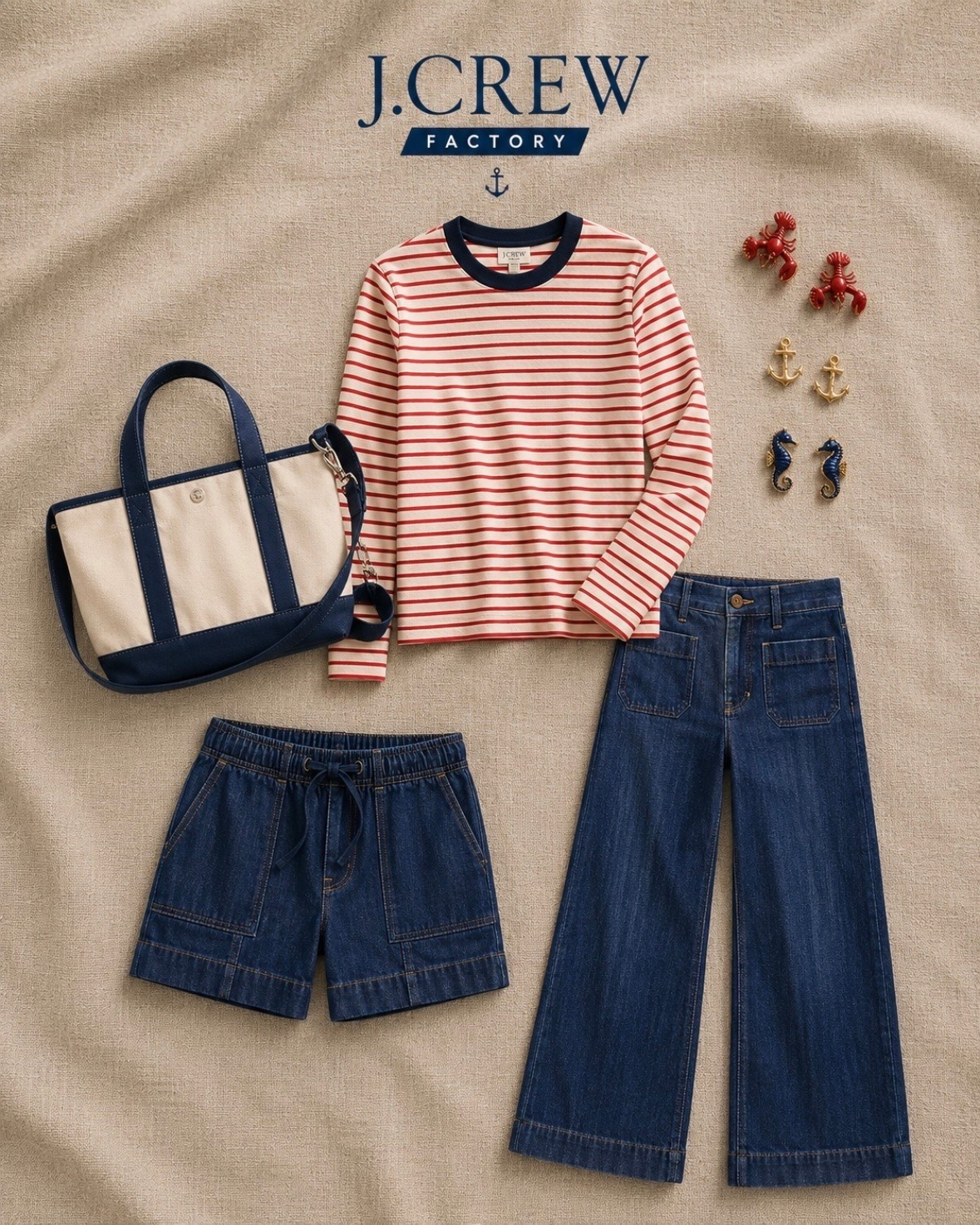 Classic coastal style never goes out of season. ⚓️❤️🤍 From the striped tee to the effortless denim, nautical tote, and charming seaside accessories, these J.Crew Factory finds are the kind of pieces you’ll reach for all summer long.

Everything is linked in my LTK for easy shopping!
✨ Which would you wear first—the denim shorts or the wide-leg jeans?
#LTKStyle #LTKFinds #LTKSummer #JCrewFactory #ClassicStyle #CoastalStyle #CoastalChic #TimelessFashion #EverydayStyle #SummerWardrobe #NauticalStyle #PreppyStyle #RedWhiteAndBlueStyle #CapsuleWardrobe #WeekendStyle #EffortlessStyle #DenimLover #CoastalLiving #ClassicWardrobe #HydrangeaHouseDecor