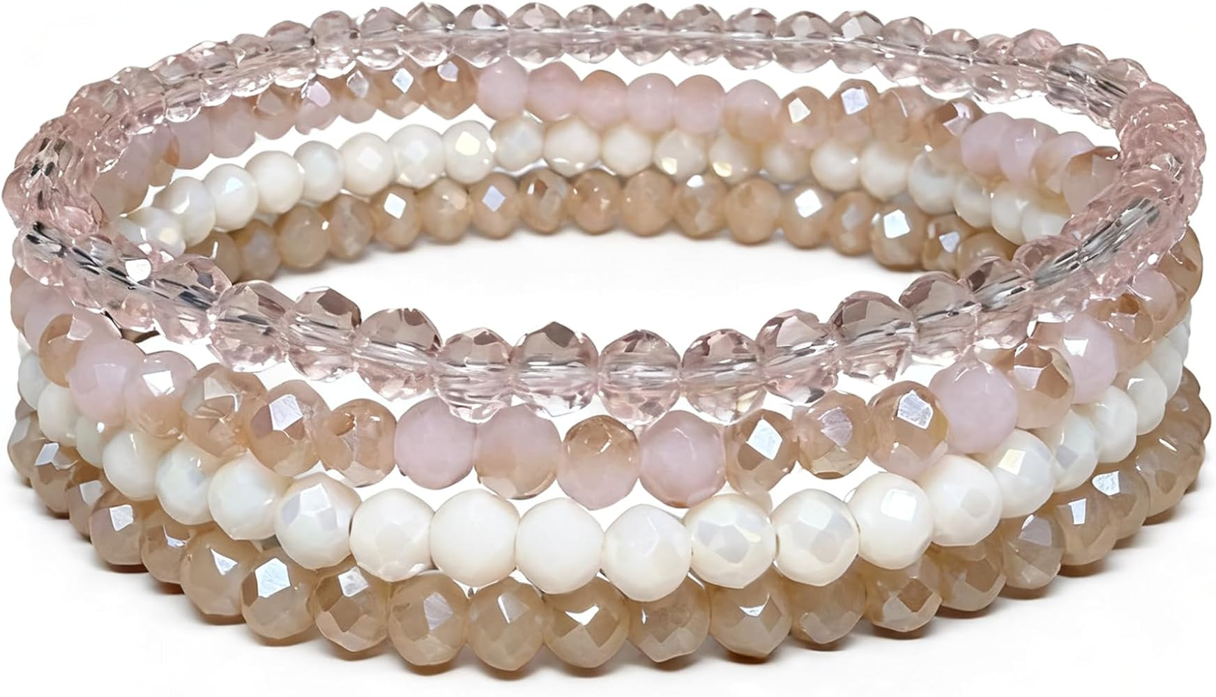 Boho Crystal Bracelet Set of 4pcs/set,4mm Beads Stackable Layering Stretch Bracelets for Women, F... | Amazon (US)