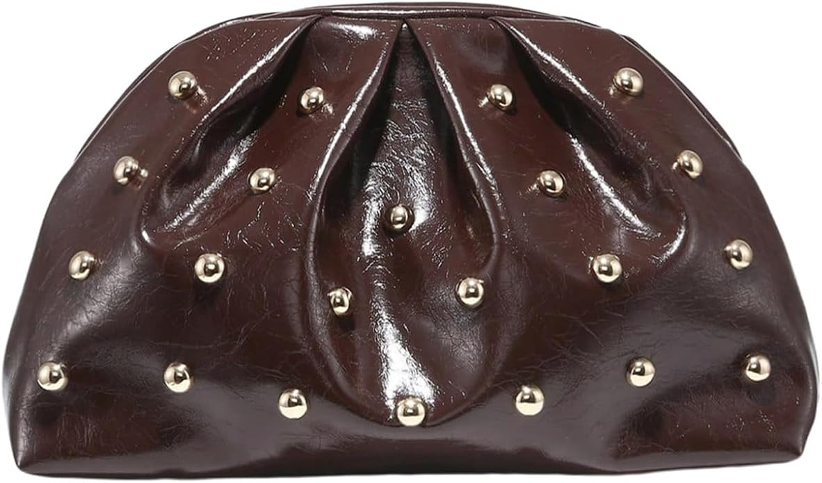 Verdusa Women's PU Leather Studded Clutch Handbags Retro Magnet Ruched Evening Bags | Amazon (US)