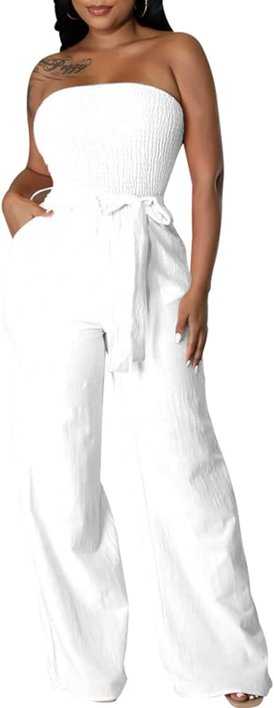 LightlyKiss Women's Casual Sleeveless Tight Jumpsuit Elegant And Fashionable Pleated Long Pants R... | Amazon (US)
