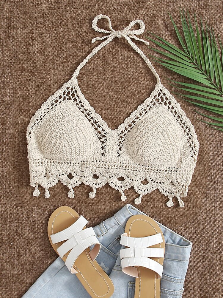 Halter Neck Crochet Bikini Top | SHEIN