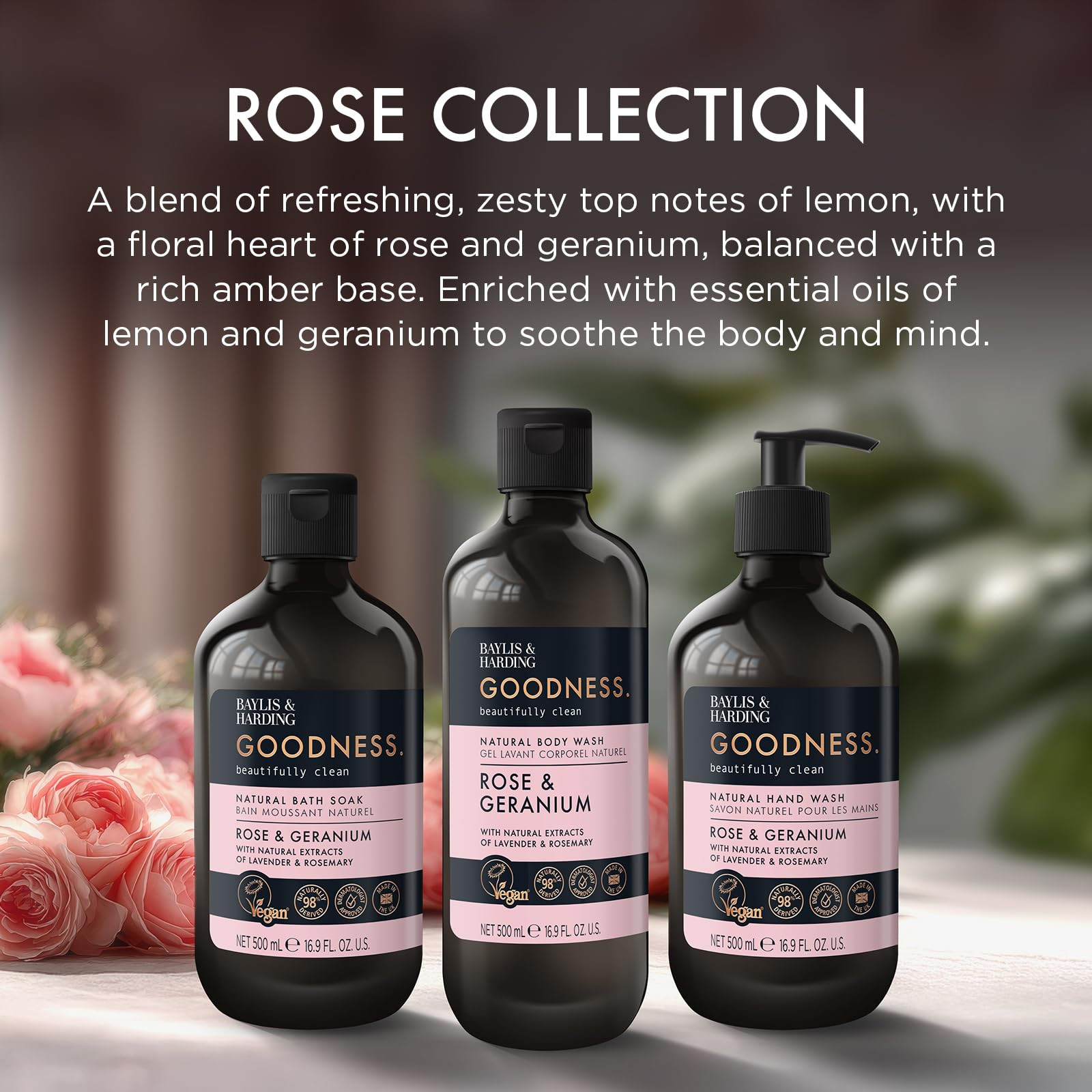 Baylis & Harding Goodness Rose & Geranium Natural Body Wash 16.9 fl. oz (Pack of 3) - Biodegradab... | Amazon (US)