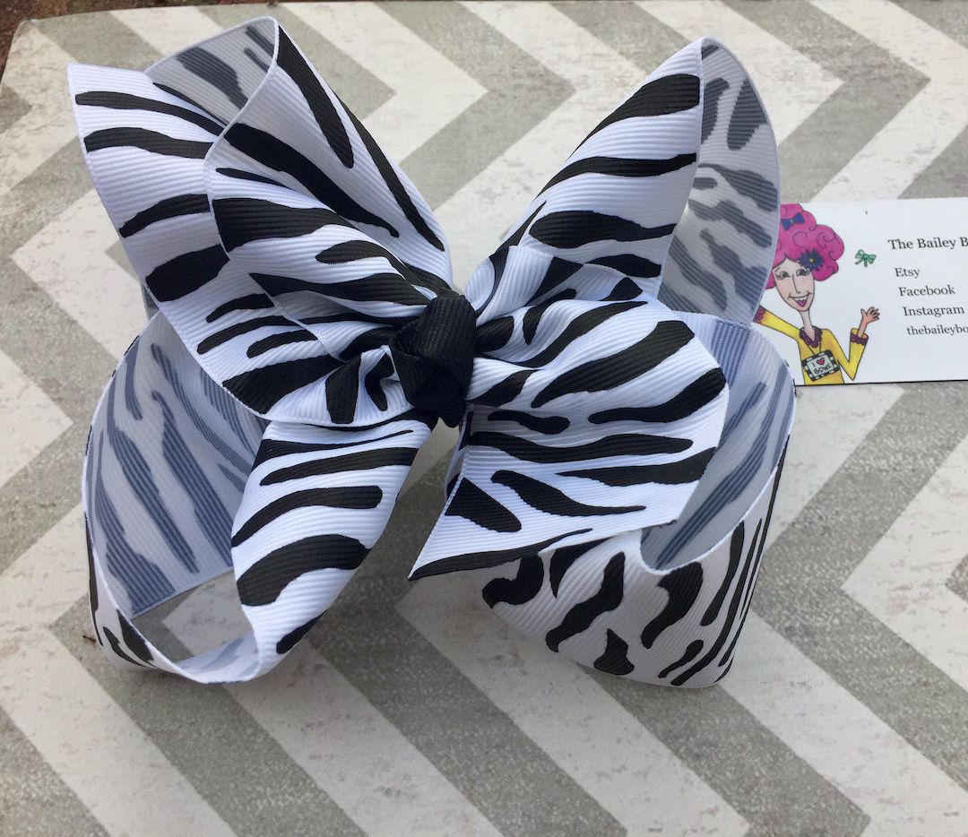 Big Black and White Zebra Print Hair Bow/zebra Hair Bow/big Boutique Hair Bow/hair Bow - Etsy | Etsy (US)