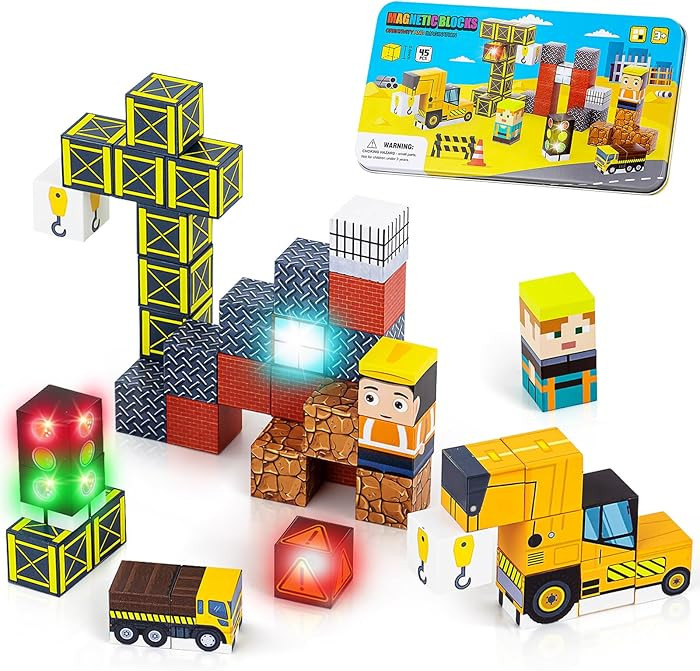 Magnetic Blocks 45 pcs Toddler Toys, Kids Travel Essentials for Airplane, Road Trip Activities & ... | Amazon (US)