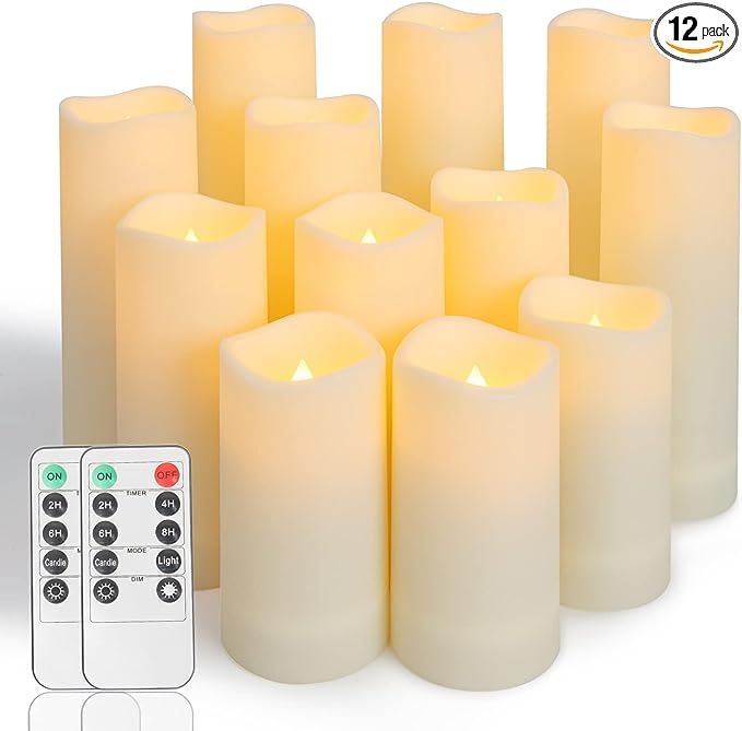 Metaku Flameless Flickering Candles Battery Operated LED Candles 4" 5" 6" 7" Set of 12 Ivory Cand... | Amazon (US)