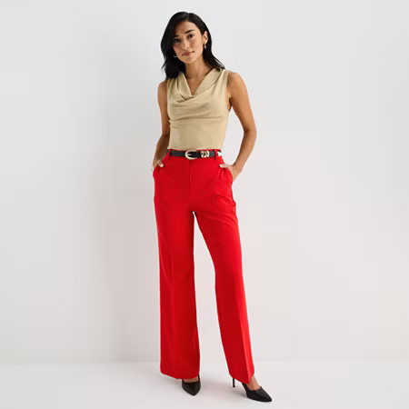 Worthington Womens Modern Perfect Trouser, 18, Red | JCPenney