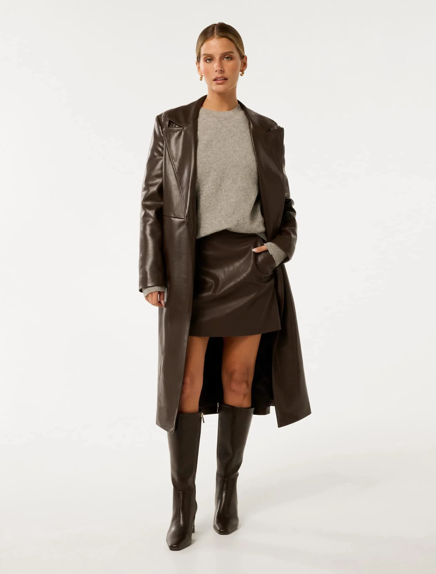 Gabbi Petite Vegan Leather Trench | Forever New (AU)